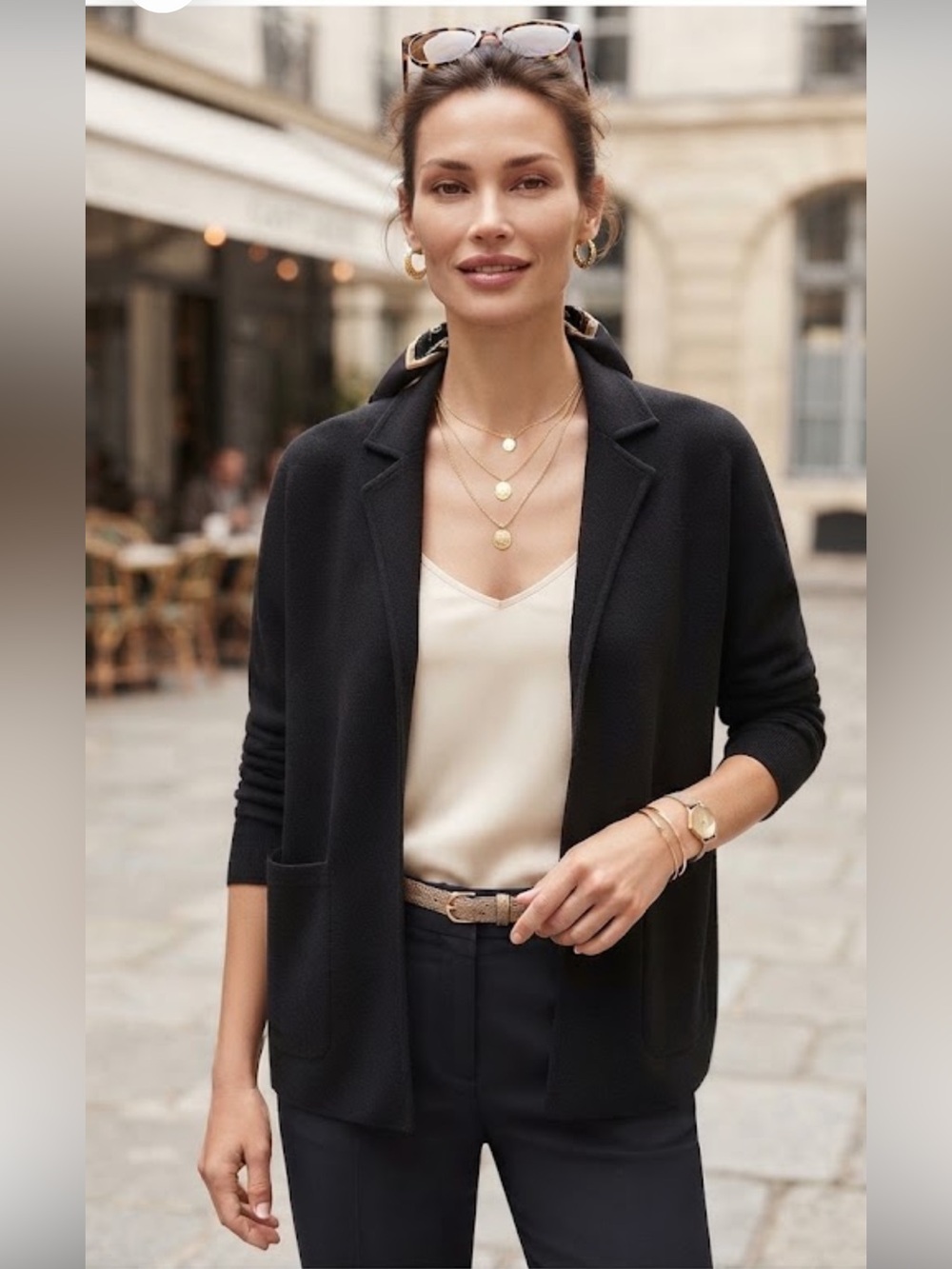 Ralph Lauren Chaps Black Open Heavy Sweater Blazer with Front Pockets